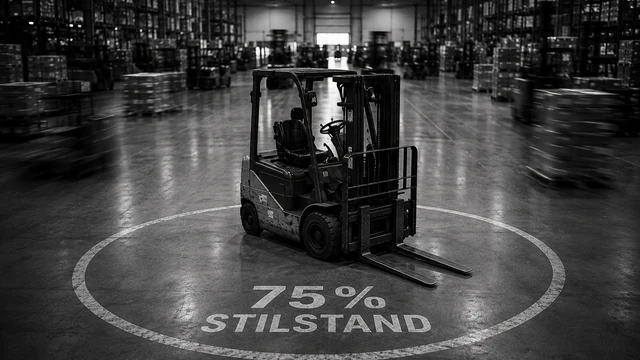 Stilstaande heftruck met urenteller als maatstaf voor benuttingsgraad