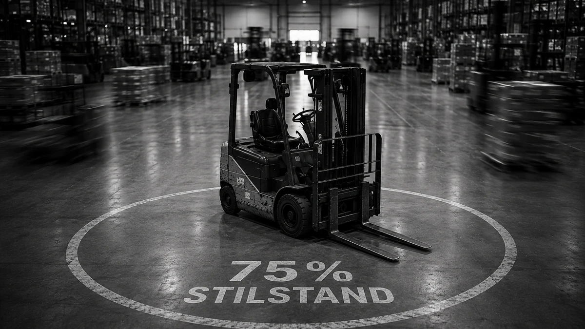 Urenteller van een stilstaande heftruck in een warehouse, meetpunt voor de benuttingsgraad van de MHE-vloot
