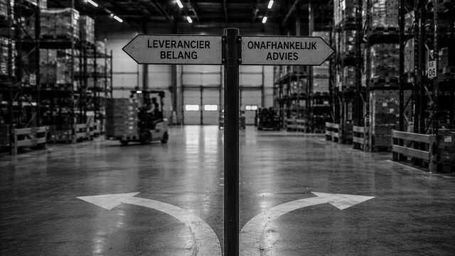 Wegwijzer met de keuze tussen leveranciersbelang en onafhankelijk logistiek advies
