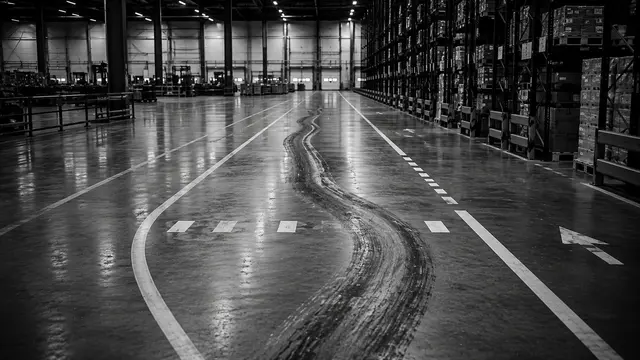 Warehouse employee at work next to a written work instruction